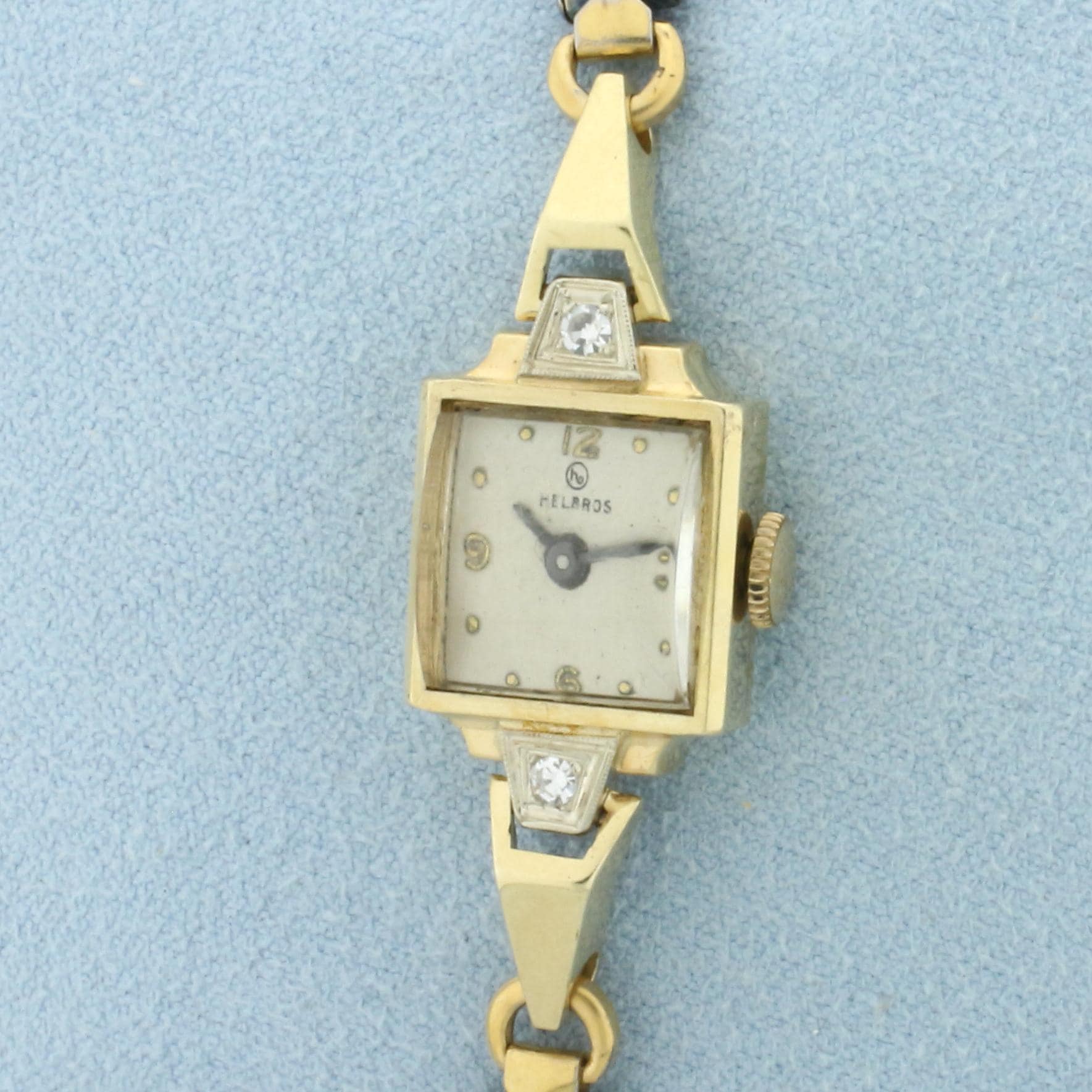 Antique Helbros Diamond Ladies Watch in 14k Yellow Gold Case 