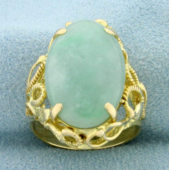 Jade Solitaire Ring in 14k Yellow Gold - image 1