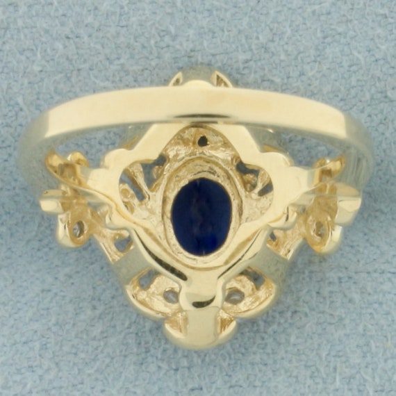 Sapphire and Diamond Scroll Design Ring in 14k Ye… - image 4