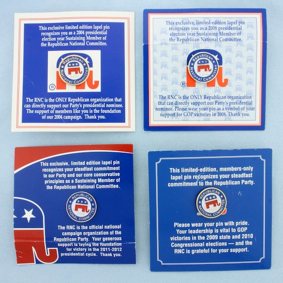 Limited Edition RNC Republican National Committee Lapel Tie Tack Pins - Set of 4