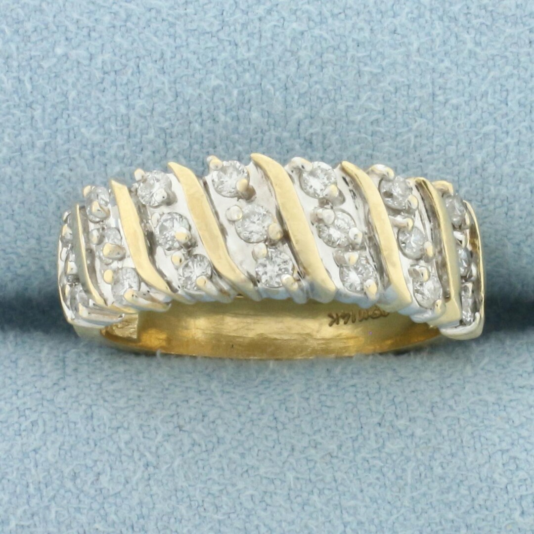 Diagonal Set Diamond Band Ring in 14k Yellow Gold - Etsy
