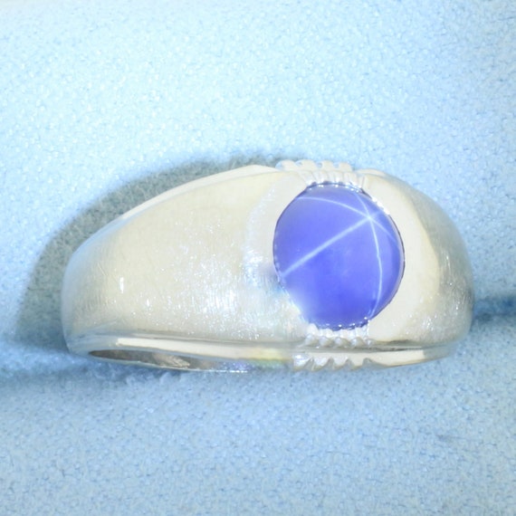 Mens Star Sapphire Ring in 14k White Gold - image 2