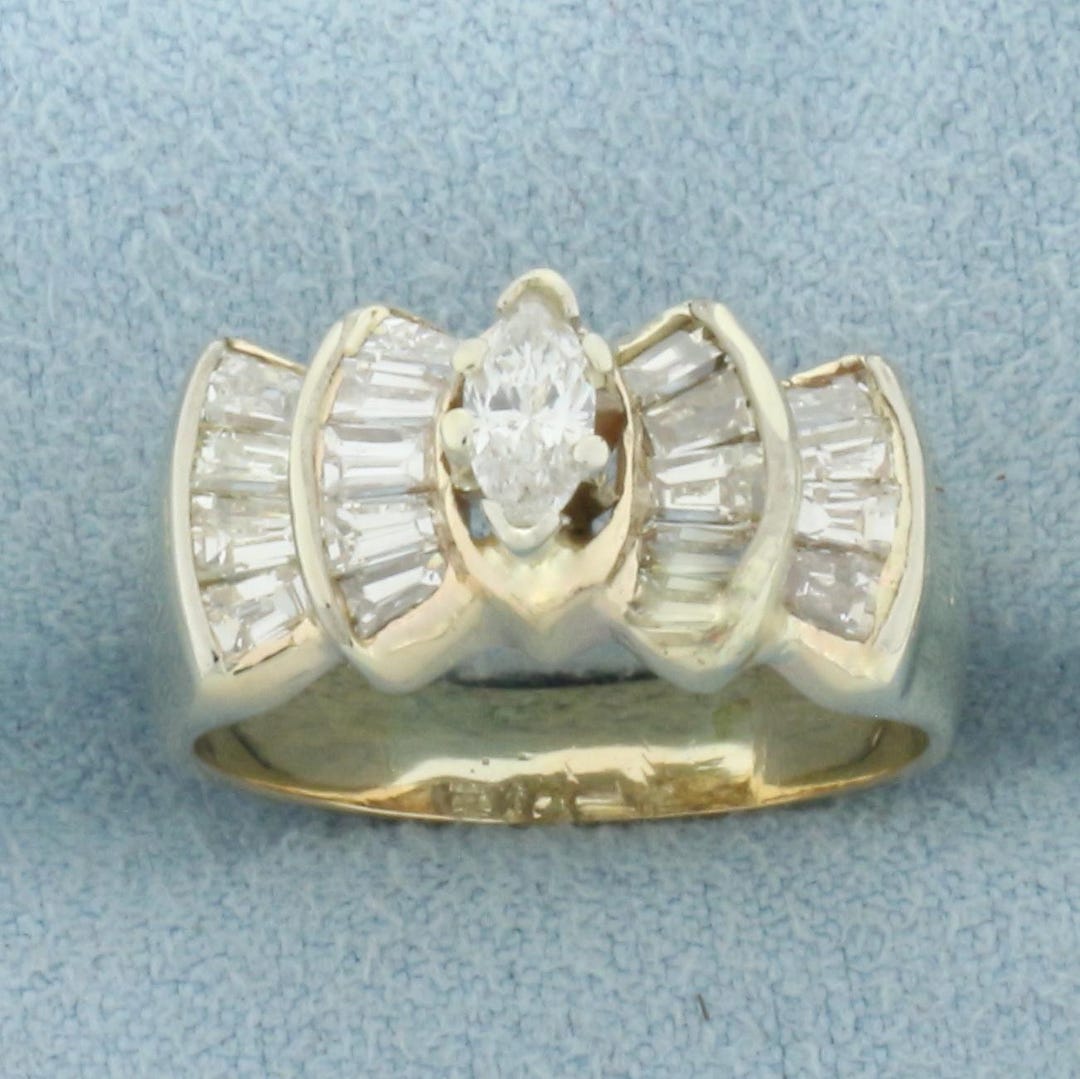 Vintage Marquise Diamond Engagement Ring in 14k Yellow Gold - Etsy