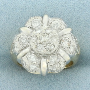 Flower Design Diamond Ring in 18k Yellow and White Gold