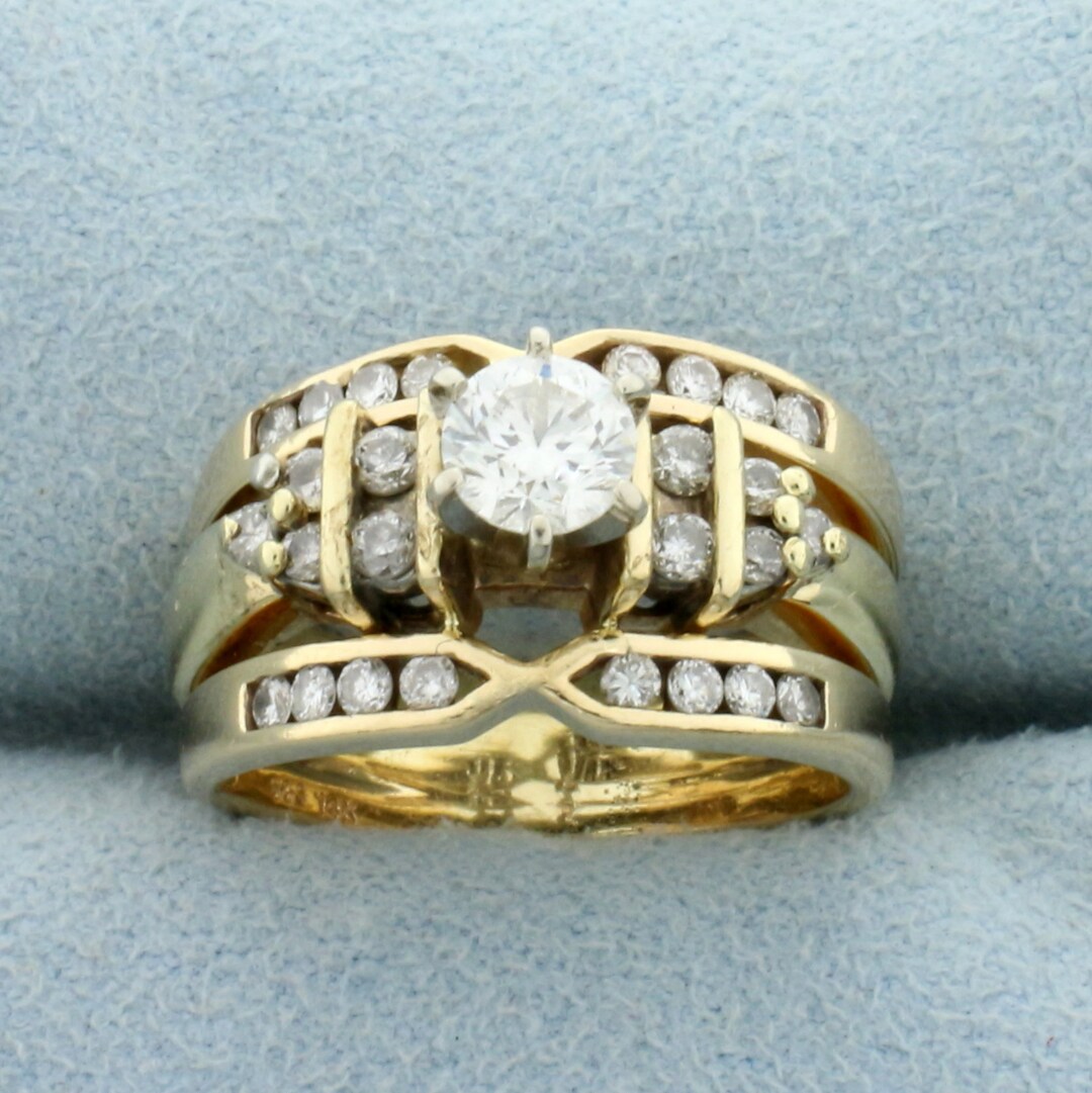 1ct TW Diamond Engagement Ring With Jacket in 14K Yellow Gold Etsy