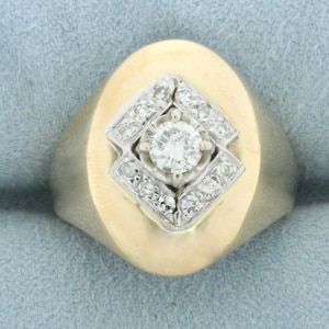 Vintage Geometric Design Diamond Ring in 14k Yellow Gold