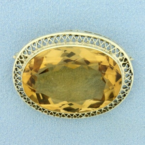Vintage 35ct Citrine Pin in 14K Yellow Gold image 1