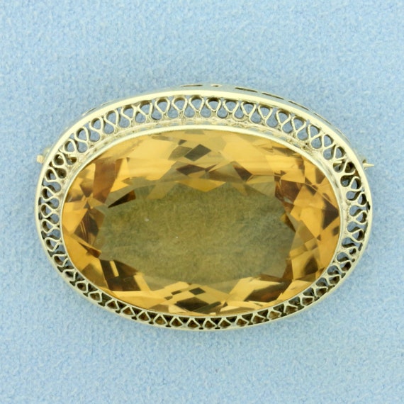 Vintage 35ct Citrine Pin in 14K Yellow Gold - image 1