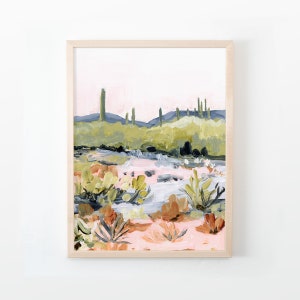 Arizona Fine Art Print of Original Painting BRIGHT DESERT, Landscape Wall Art for Home Decor, Vertical Canvas Paper Print
