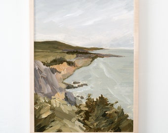 California Coastal Fine Art Print of Original Painting, 'Big Sur' Landscape Wall Art & Home Decor, Vertical Canvas Paper Print