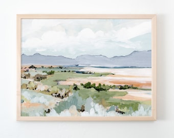 Utah Fine Art Print of Original Painting ANTELOPE ISLAND, Landscape Wall Art for Home Decor, Horizontal High Quality Canvas Paper Print