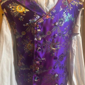Mens Victorian style waistcoat.  Ready made chest 36”.38”.40”.42”.  Double breasted purple brocade.  Gothic waistcoat.