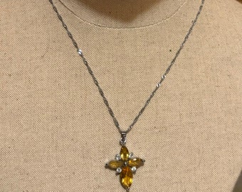 Jane Austen topaz necklace.  topaz cross.  16”  chain.