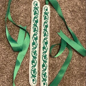 Museum replica historical embroidered garters - historically accurate garters in emerald green