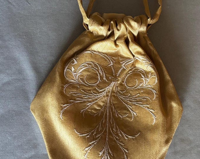 Regency Style Reticule in Gold Silk Fabric With Embroidery. - Etsy