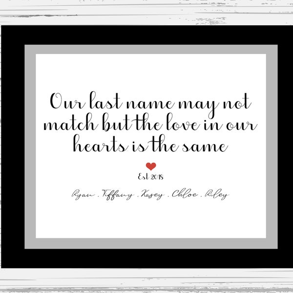 Our Last Names | Digital Print | Customize | Blended Families | Love In Our Heart | 8x10 | Family Red Heart Print