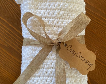 Four white wash cloths, eco cloths, reusable cleaning clothes