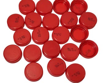17 Red Plastic Bottle Caps Lids Tops for Craft or Art Projects Sizes Upcycle Reuse 1 1/2"