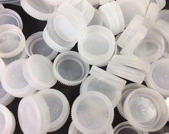 50 Clear White Bottled Water Plastic Bottle Caps Lids Kids Crafts Upcycle