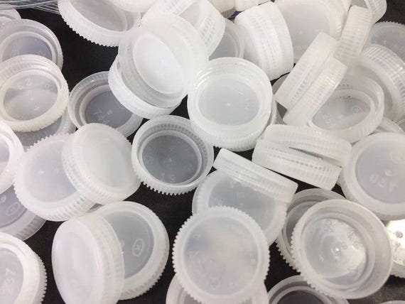 50 Clear White Bottled Water Plastic Bottle Caps Lids Kids Crafts Upcycle 