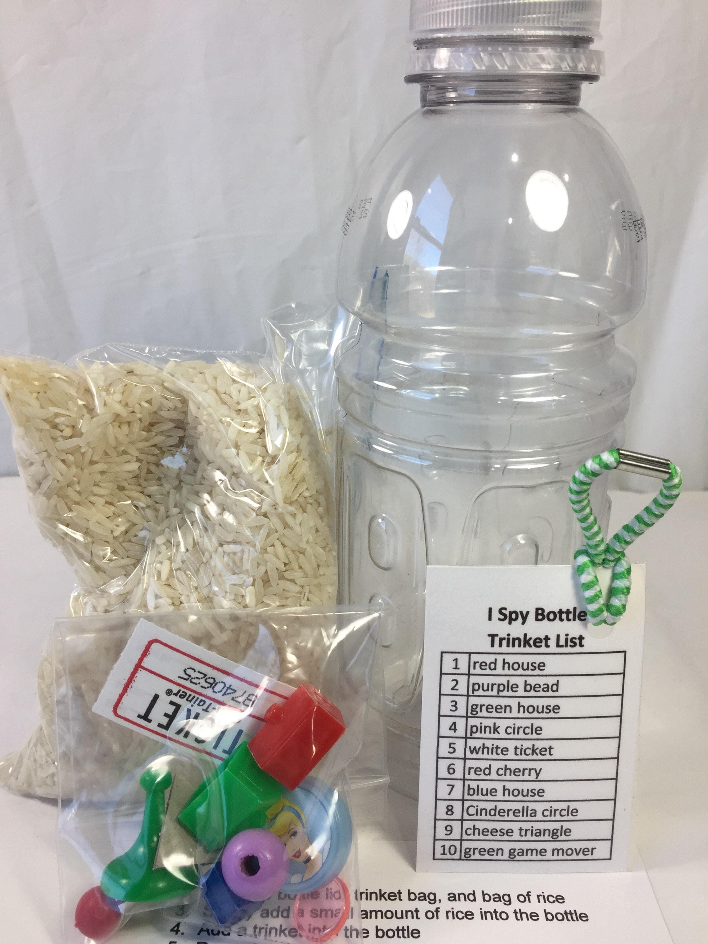 I SPY Sensory Bottle DIY Kit for Kids - Children's Crafts - Busy Rice Bottle with Colorful Trinkets - Fine Small Motor Open Ended Montessori
