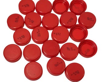 25 Red Plastic Bottle Caps Lids Tops for Craft or Art Projects Sizes Upcycle Reuse 1 1/2"