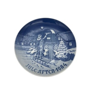 B&G Copenhagen 1984 Christmas Plate Copenhagen Christmas Denmark 7&quot; Blue White