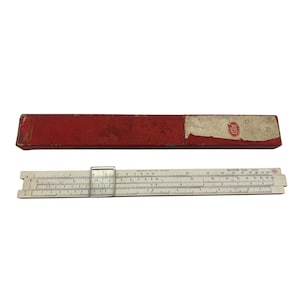 Vintage Post 1447 Slide Rule 10" SUN Hemmi Japan Bamboo Mannheim Type with Cursor & Box Frederick Post Co. Chicago