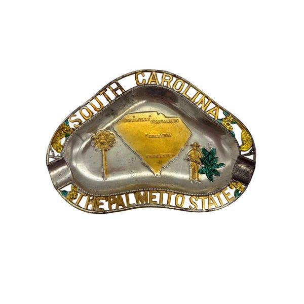 Vintage South Carolina Souvenir Ashtray Palmetto State Japan Enamel 5in