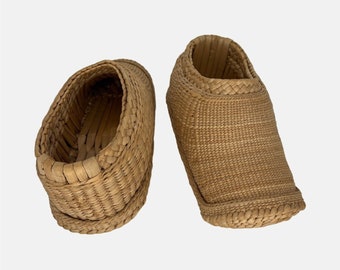 Vintage Asian Hand-Woven Braided Wicker Shoes 11" Long Straw / Reed