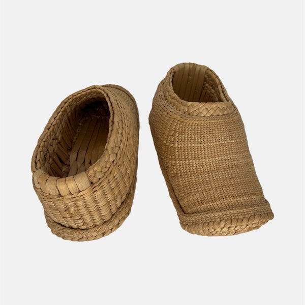 Vintage Asian Hand-Woven Braided Wicker Shoes 11" Long Straw / Reed