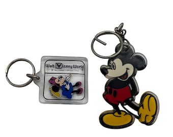 Vintage Walt Disney Mickey Mouse & Minnie Mouse Acrylic Keychains Pair