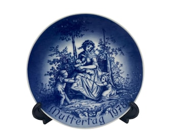 Piatto per la festa della mamma Bareuther Bavaria vintage del 1978: porcellana blu e bianca