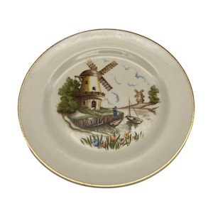Camwood Ivory Collectible Plate Windmill Universal Cambridge 22 Carat Gold 6.25&quot;