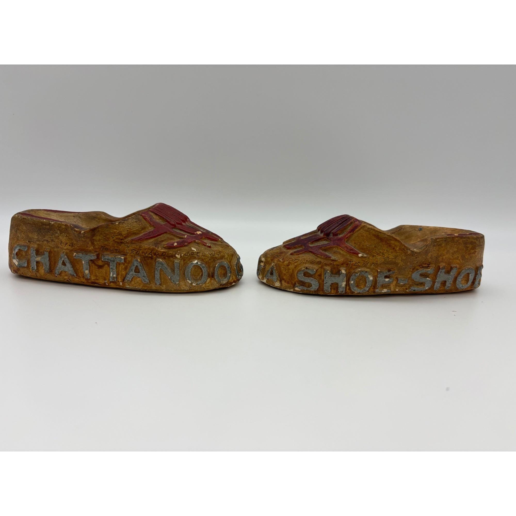 Vintage Chattanooga Shoe-shoe Moccasin Ashtrays Pair Chalkware