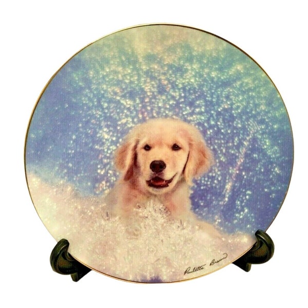 1995 Partytime Puppy Plate - Paulette Braun - Golden Puppy Portraits Collection