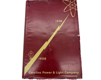 Libro di storia della Carolina Power & Light Company del 1959, mappa vintage della rete elettrica della Carolina del Nord.