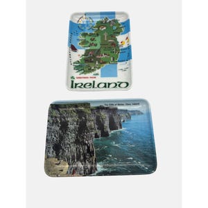 Vintage Irland Souvenir Melamin Tabletts Karte & Cliffs Of Moher Design 6 "x 4"