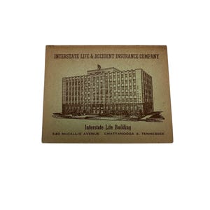 Vintage Interstate Life Versicherung Pflaster Promo Karte Chattanooga TN w / 2 Bandagen 3,5 "x 2,75" Werbegeschenk
