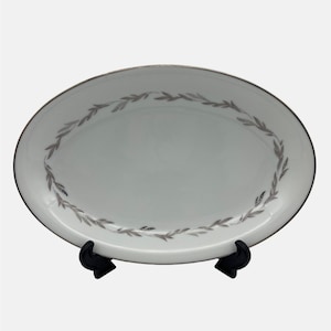 Vintage Noritake Graywood Oval Serving Platter Platinum Trim 6041 Japan 12&quot;