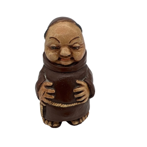 Vintage Monk Friar Figurine 3.5" Ceramic Felt Bottom Big Belly