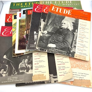 Vintage Lot of 15 Etude The Music Magazines 1940s and 1950s Sheet Music