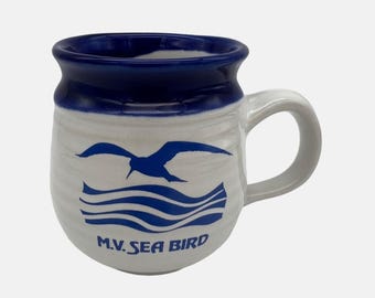 M.V. Sea Bird Stoneware Mug With Blue Rim & Bird Design National Geographic 4"