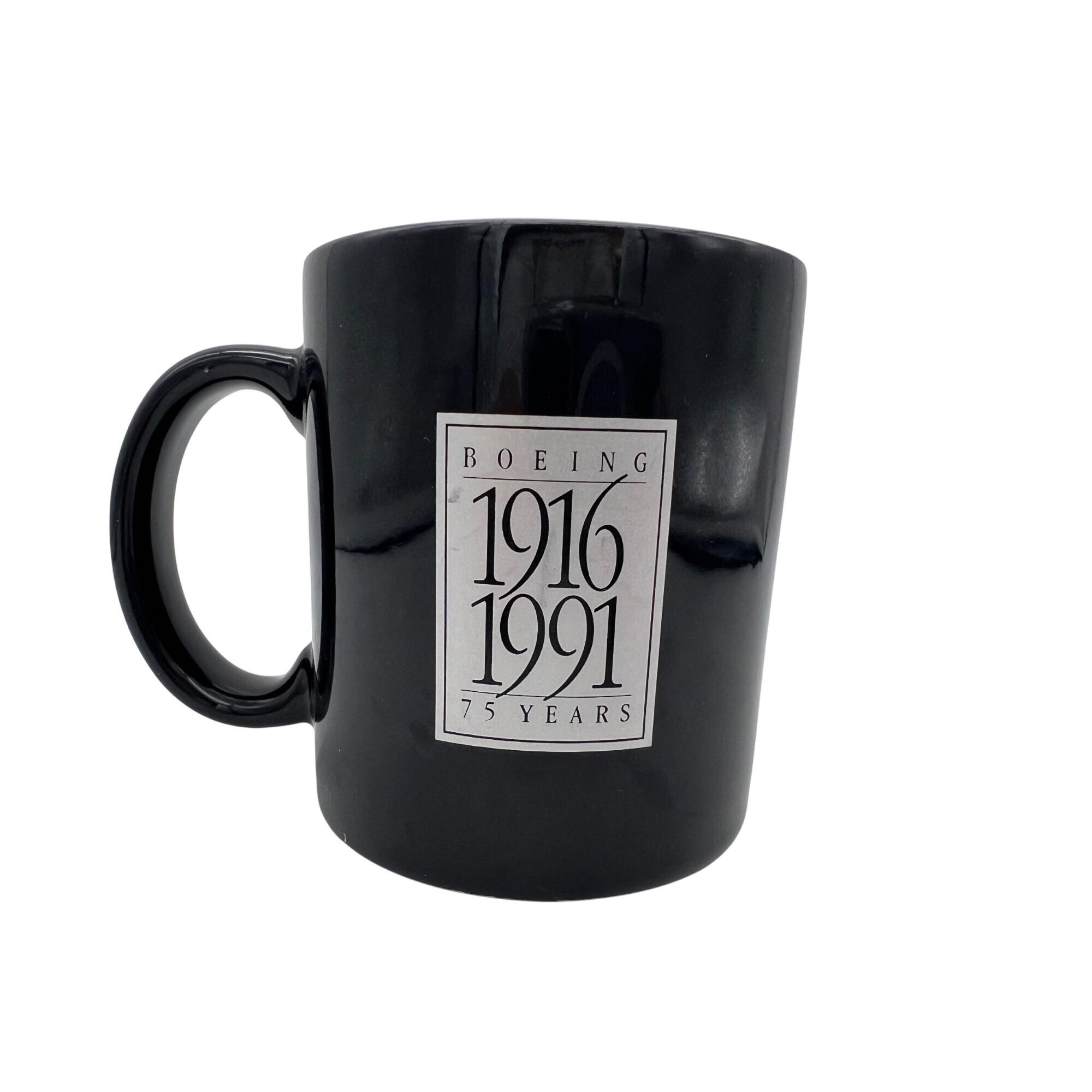 Boeing 1916-1991 75 Years Black Ceramic Mug 3.75