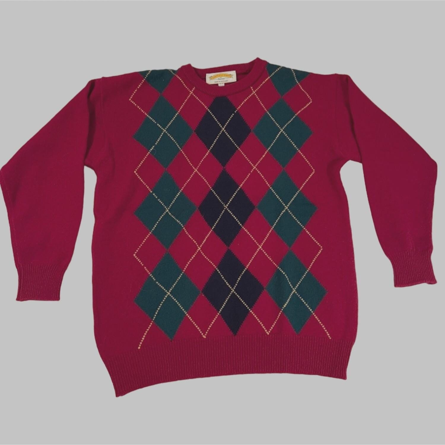 James Pringle Weavers Argyle Sweater Red, Green Blue Size M 38/40 Scotland