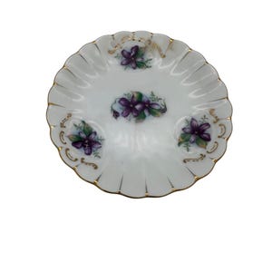Vintage Handpainted Andrea Japan Porcelain Plate Purple Flowers Gold Trim 4.25&quot;