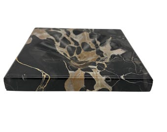 Cenicero cuadrado vintage de mármol ónix negro y beige, plato para baratijas estilo MCM, accesorio multiusos