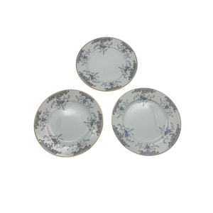Vintage Imperial China Seville Bread Plates: Blue Floral Gold Trim, Set of 3