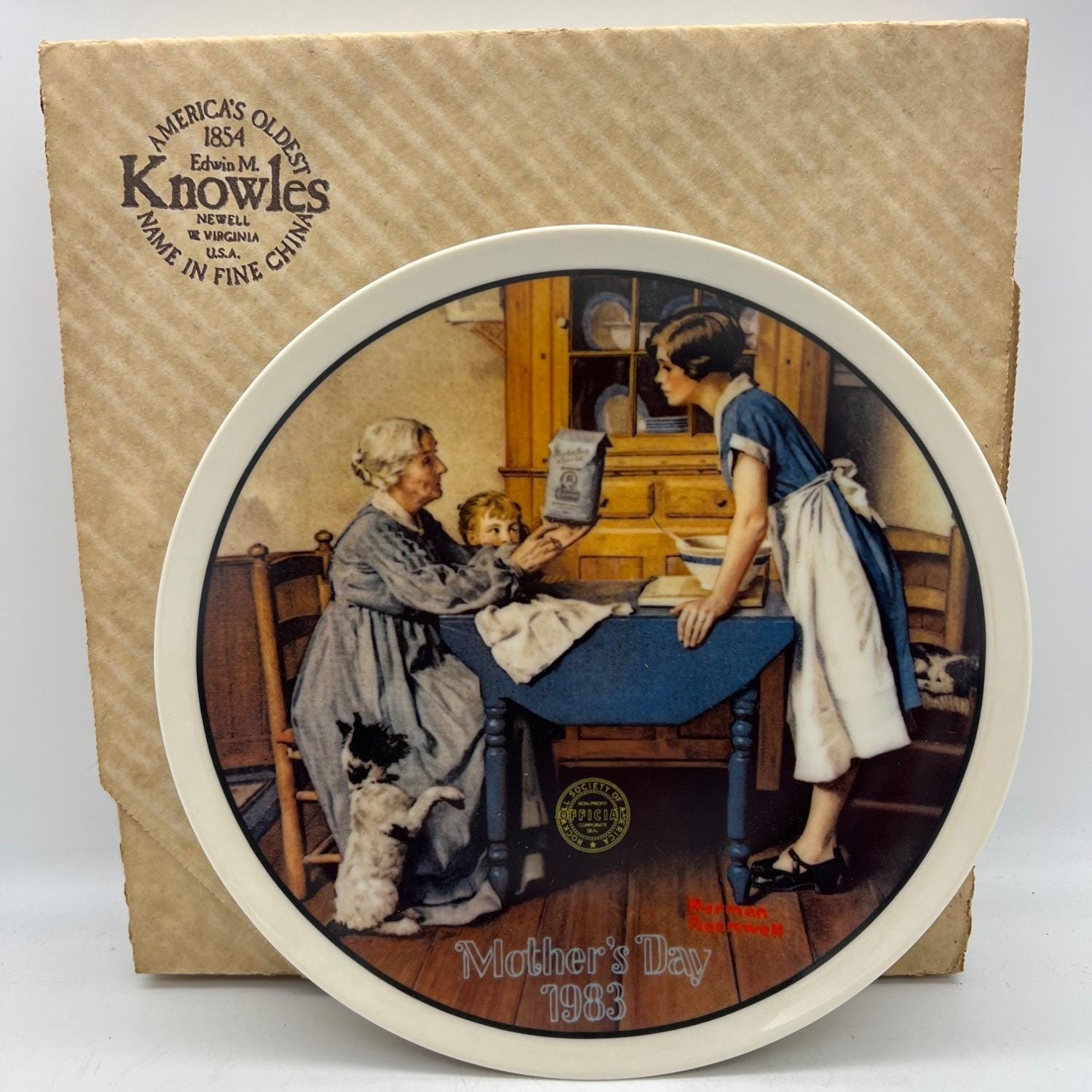 Knowles 1983 Norman Rockwell Mother's Day Plate Add Two Cups