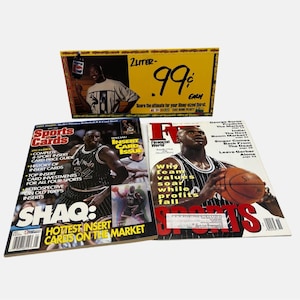 Lote de revistas con recuerdos de Shaquille O'Neal de los años 90 y tarjeta de presentación de Shaq Pepsi
